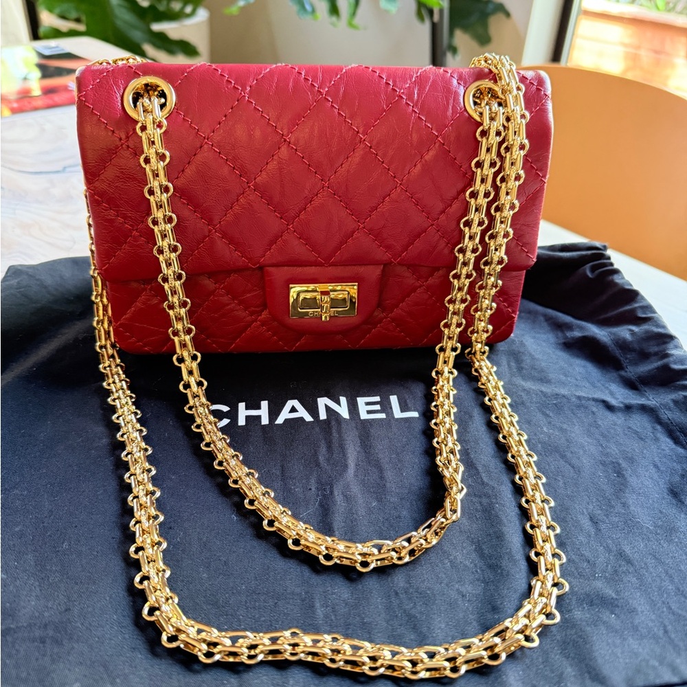 CHANEL Aged Calfskin Quilted 2.55 Reissue Mini Flap Red